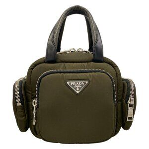 Prada Handbag 1BB061 Khaki Black Nylon Leather